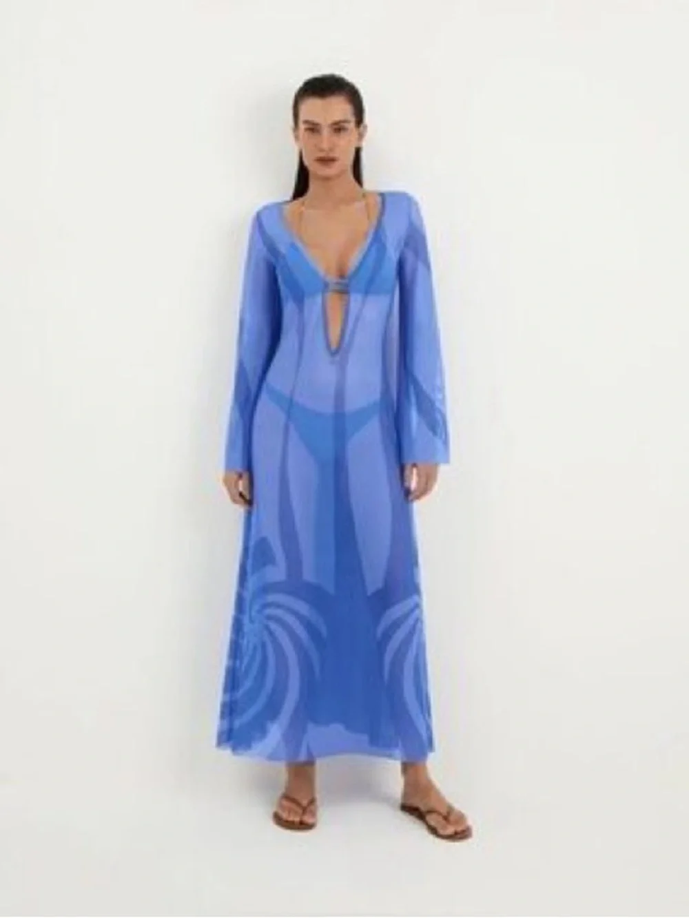 Caroline Constas Sheer Blue Maxi Cover-Up Dress